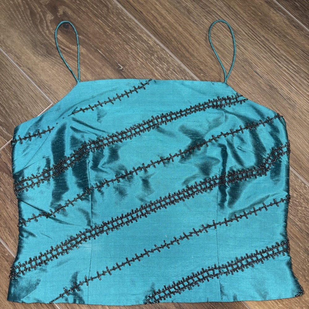 Vintage Y2K Ann‎ Taylor Silk Cami Tank Top Babydoll Coquette Sz 4 Petite Teal